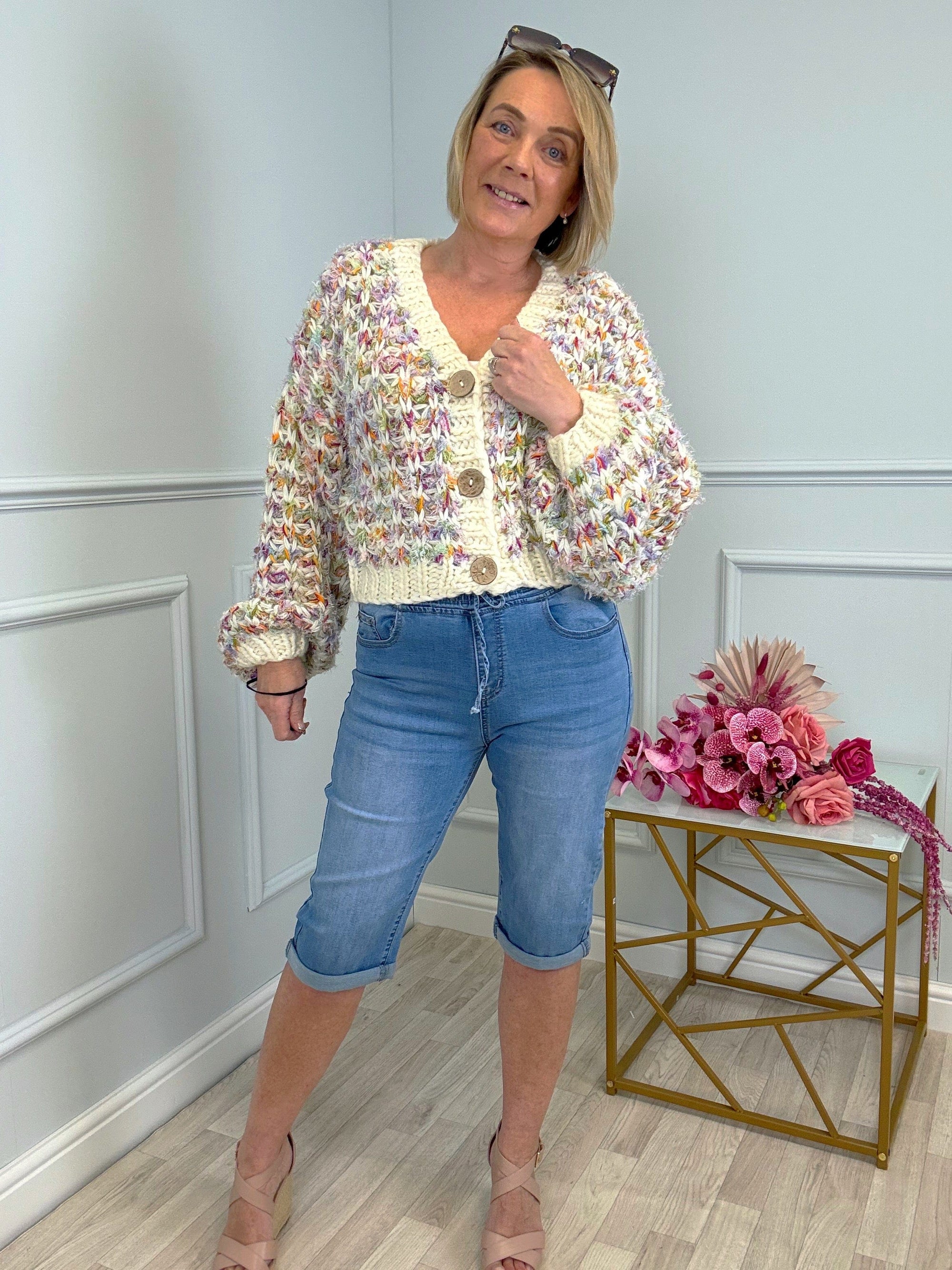 Juniper Chunky Rainbow Fleck Button-Up Cardigan 8-16 Hand Made - Susie's Boutique