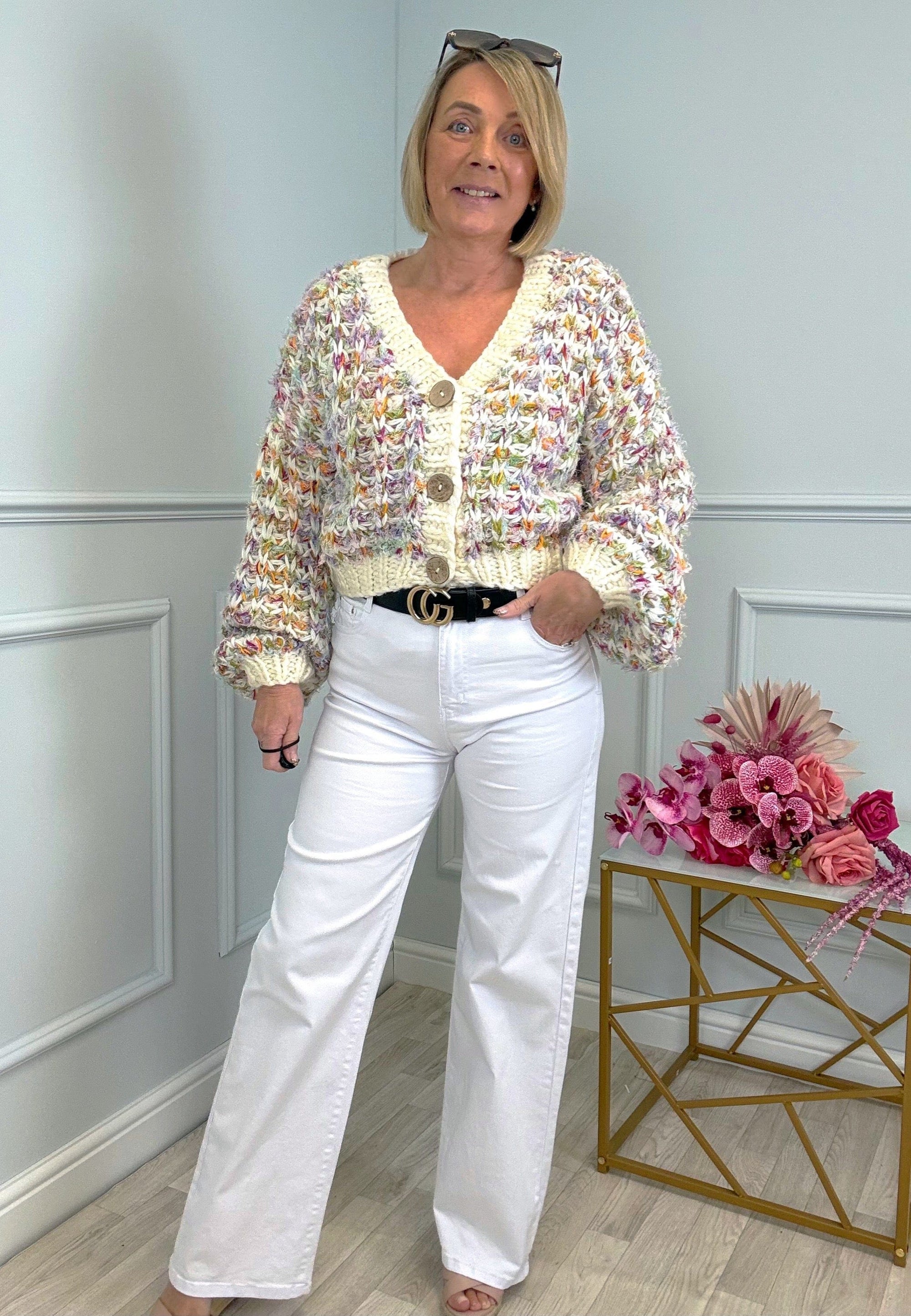 Juniper Chunky Rainbow Fleck Button-Up Cardigan 8-16 Hand Made - Susie's Boutique