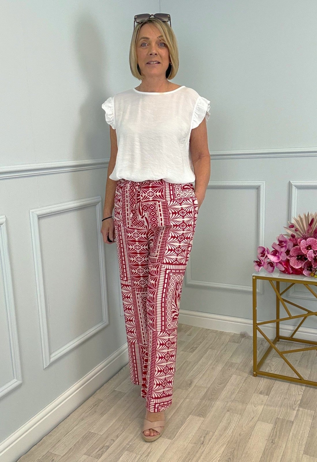 Zahara Red Wide - Leg Trousers – Boho Printed Style (Sizes 8–14) - Susie's Boutique - | Women's Fashion Online