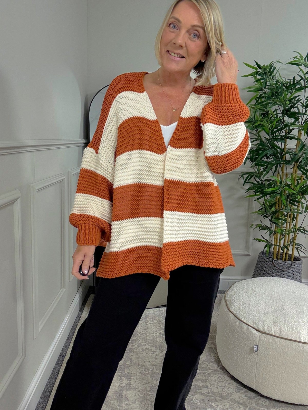 The Marlowe Stripe Cardigan 10 - 20 Rust & Cream - Susie's Boutique - | Women's Fashion Online