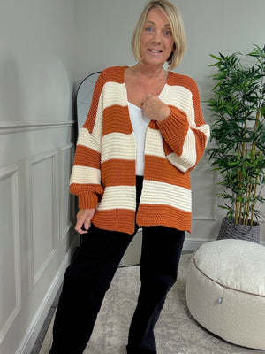The Marlowe Stripe Cardigan 10 - 20 Rust & Cream - Susie's Boutique - | Women's Fashion Online