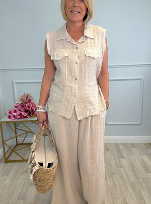 Mara Sleeveless Linen Shirt 8–16 Sand - Susie's Boutique - | Women's Fashion Online