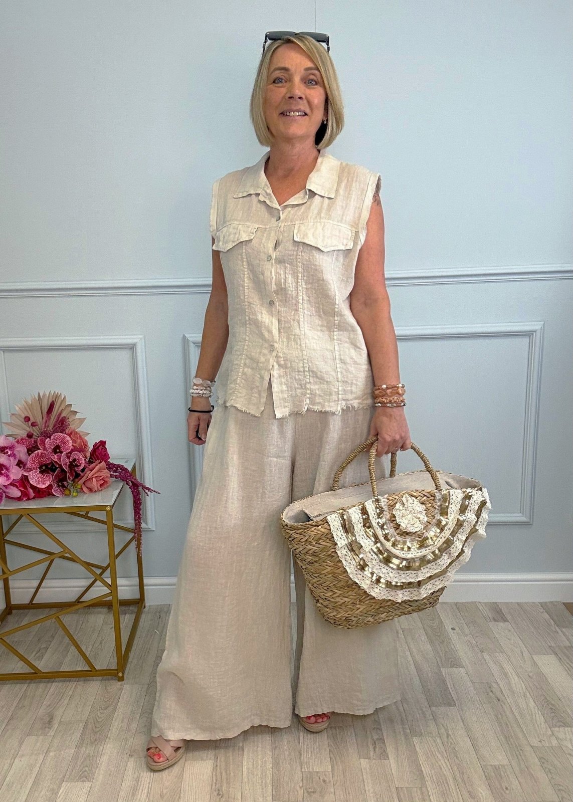 Mara Sleeveless Linen Shirt 8–16 Sand - Susie's Boutique - | Women's Fashion Online