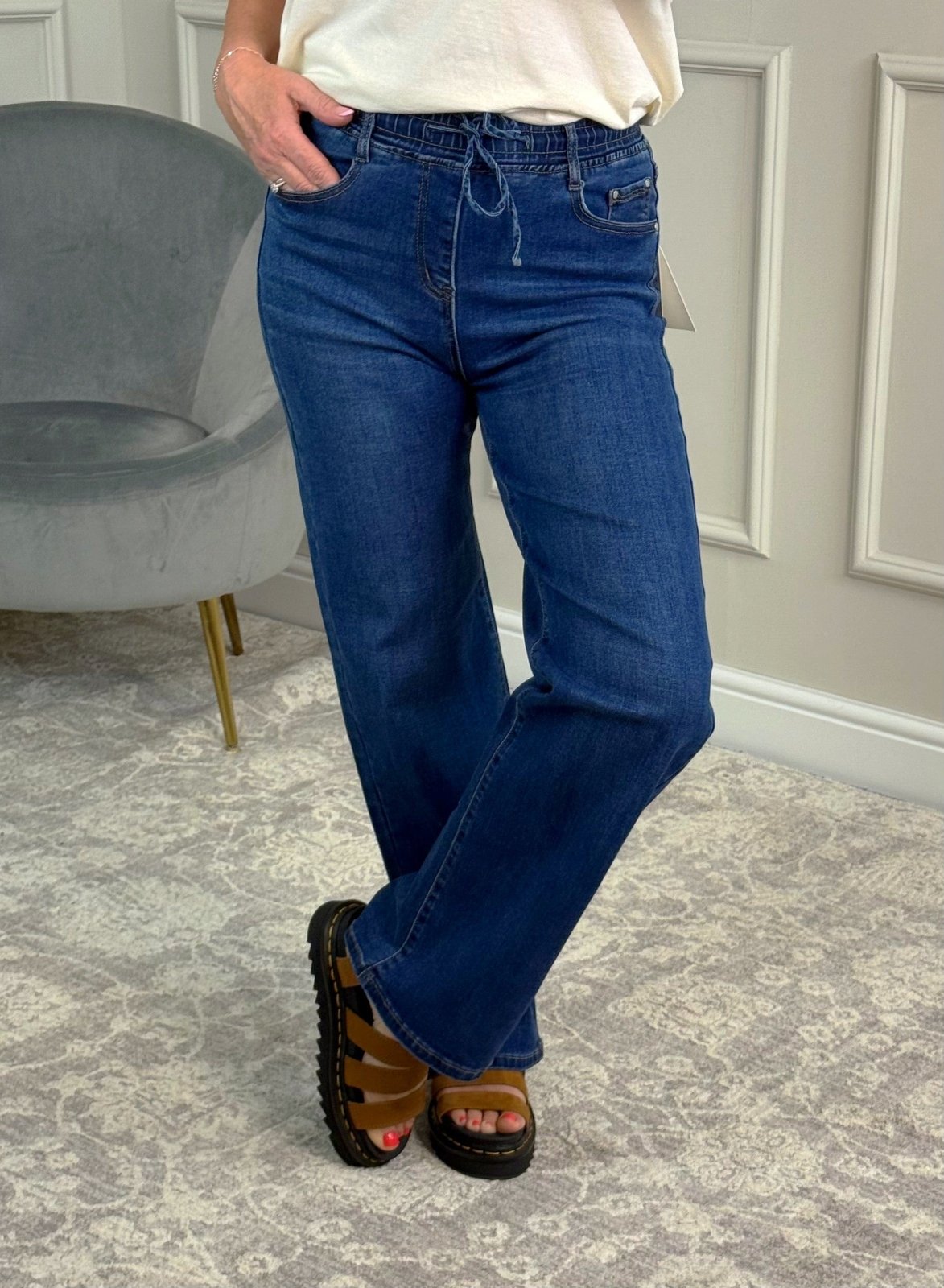 G - Smack Zelina Drawstring Straight - Leg Jeans Dark Wash 10 - 20 - Susie's Boutique - | Women's Fashion Online