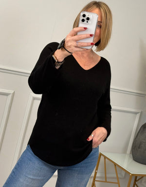 Sophia Soft Knit V-Neck Jumper 8-16 Black - Susie's Boutique