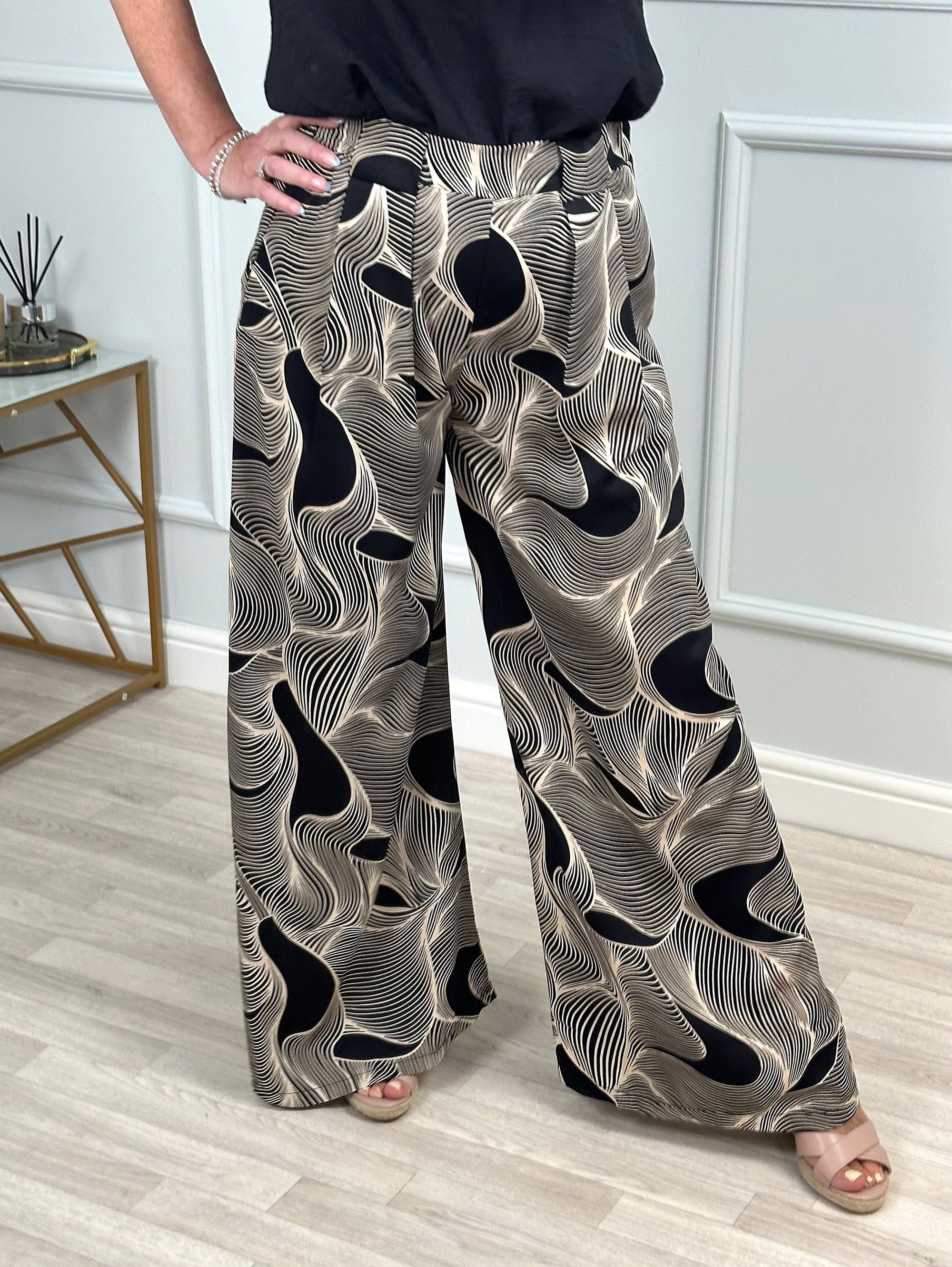 Phoebe Wave Print Wide Leg Trousers sized 8-16 NO RETURNS ON SALE ITEMS