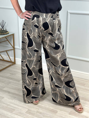 Phoebe Wave Print Wide Leg Trousers sized 8-16 NO RETURNS ON SALE ITEMS - Susie's Boutique