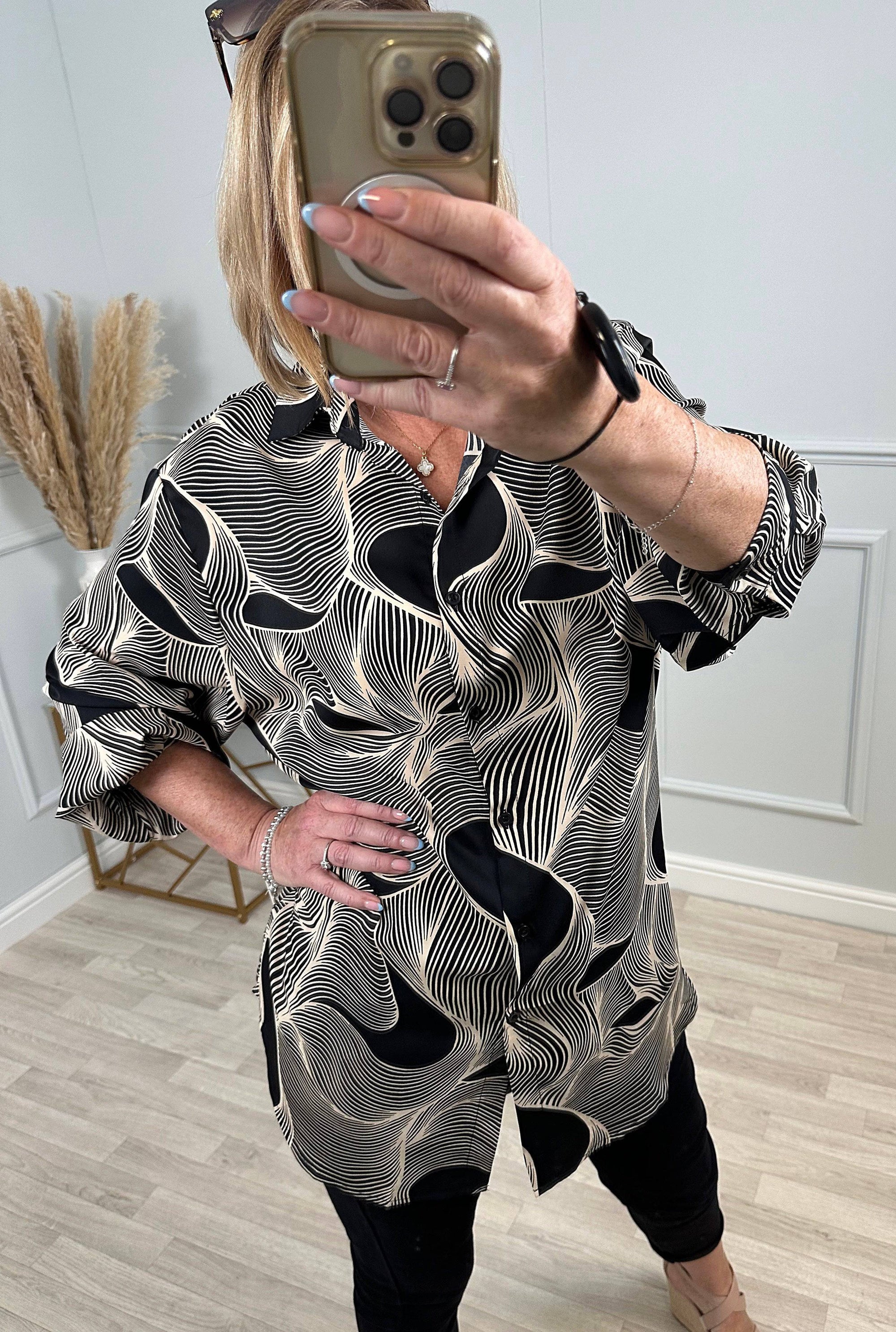 Jacey Wave Print Oversized Shirt sized  8-20 NO RETURNS ON SALE ITEMS