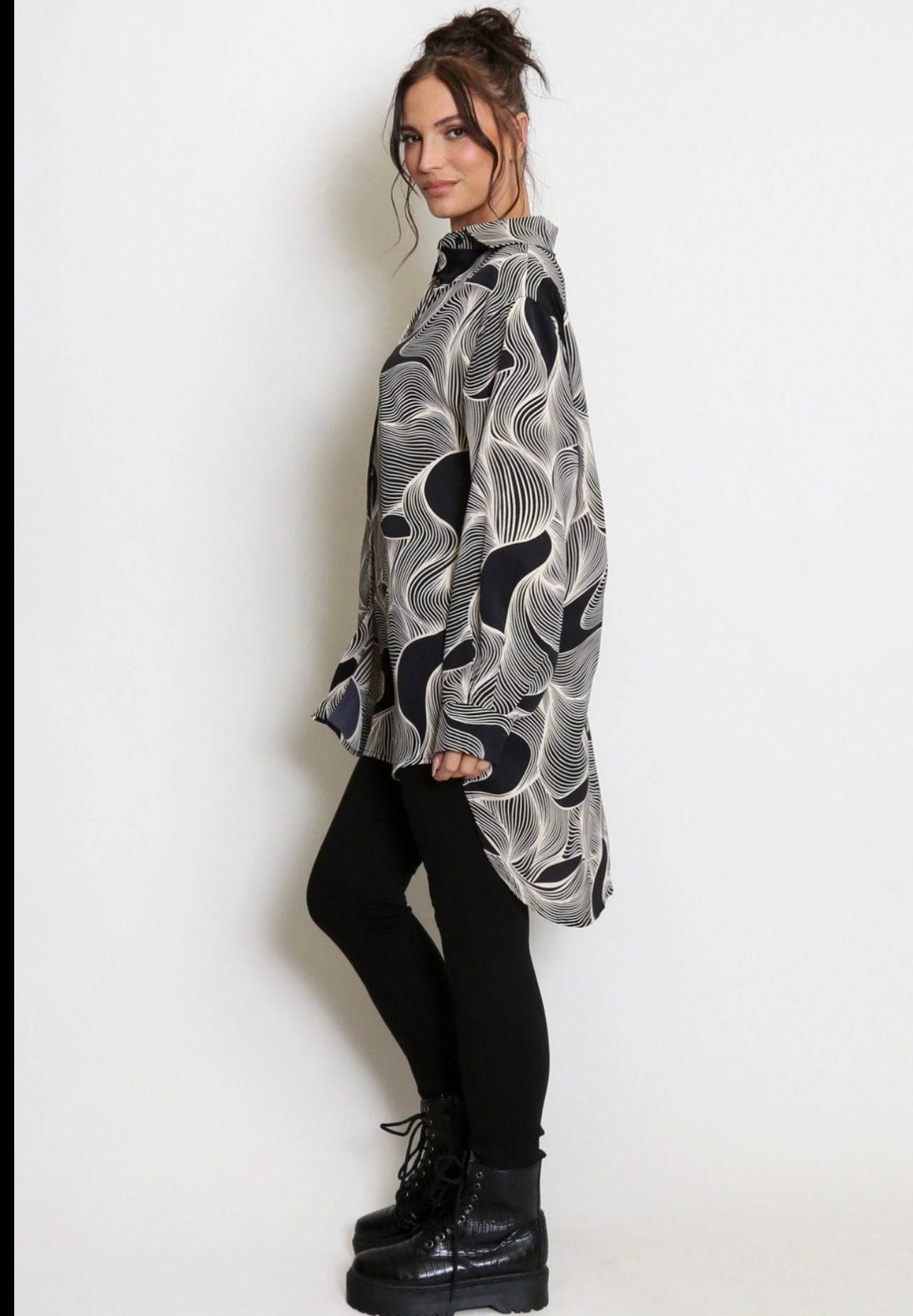 Jacey Wave Print Oversized Shirt sized  8-20 NO RETURNS ON SALE ITEMS