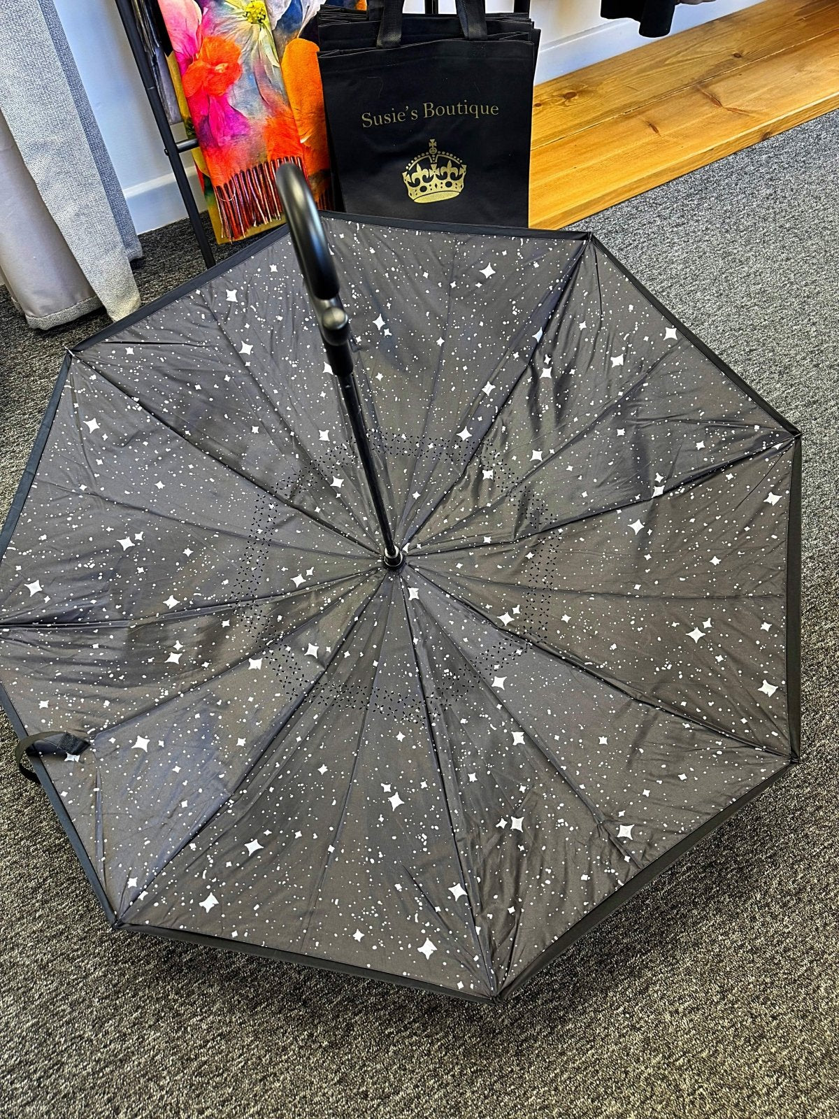 Midnight Stars Upside Down Umbrella - Susie's Boutique - | Women's Fashion Online