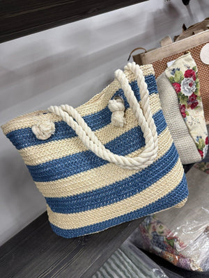 Boho Striped Tote Bag with Rope Handles - Susie's Boutique - | Women's Fashion Online