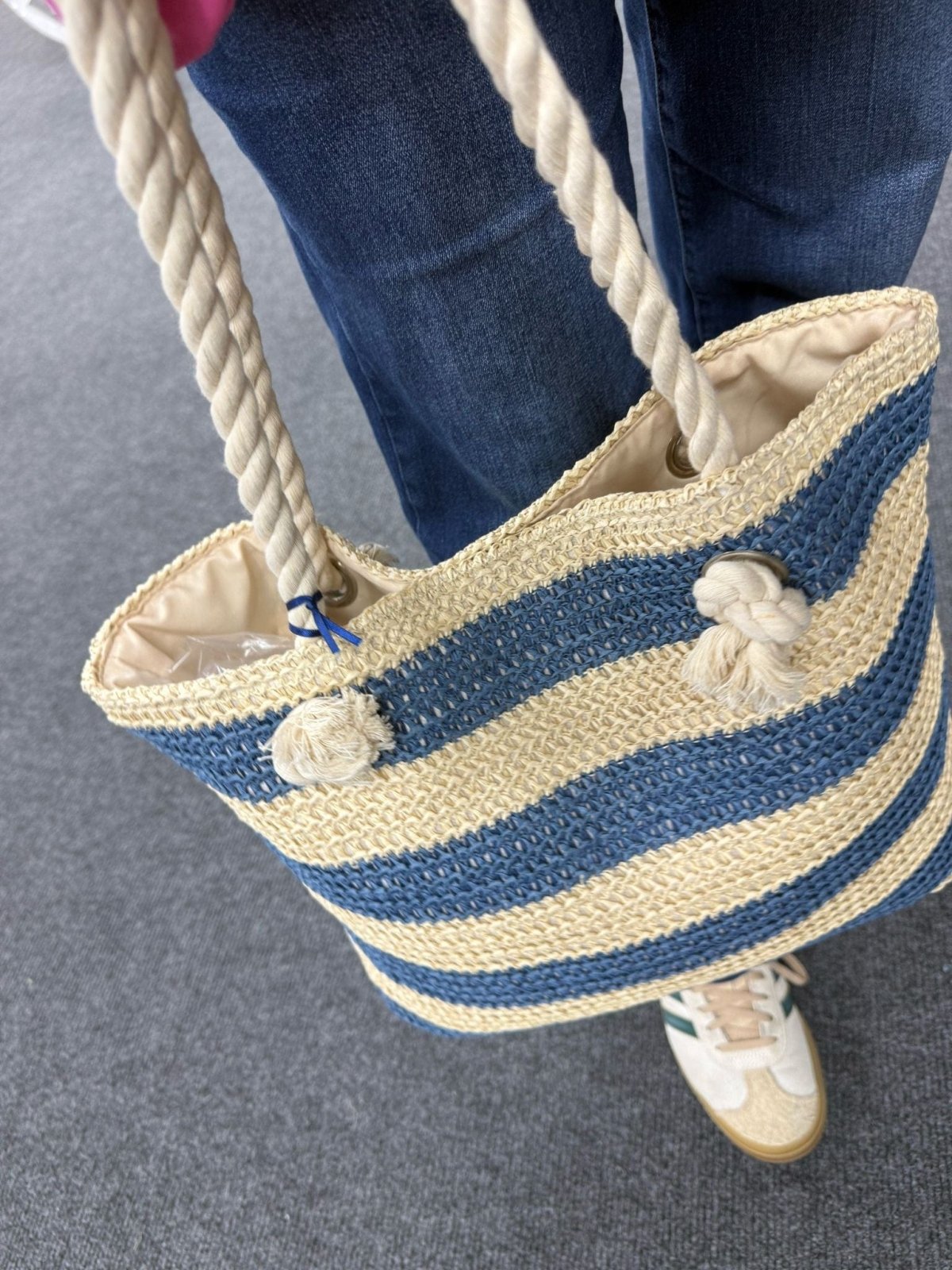 Boho Striped Tote Bag with Rope Handles - Susie's Boutique - | Women's Fashion Online
