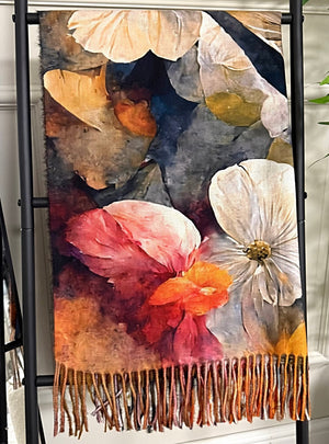 Watercolour Floral Tassel Scarf – Sunset Petals - Susie's Boutique - | Women's Fashion Online