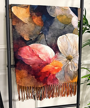 Watercolour Floral Tassel Scarf – Sunset Petals - Susie's Boutique - | Women's Fashion Online