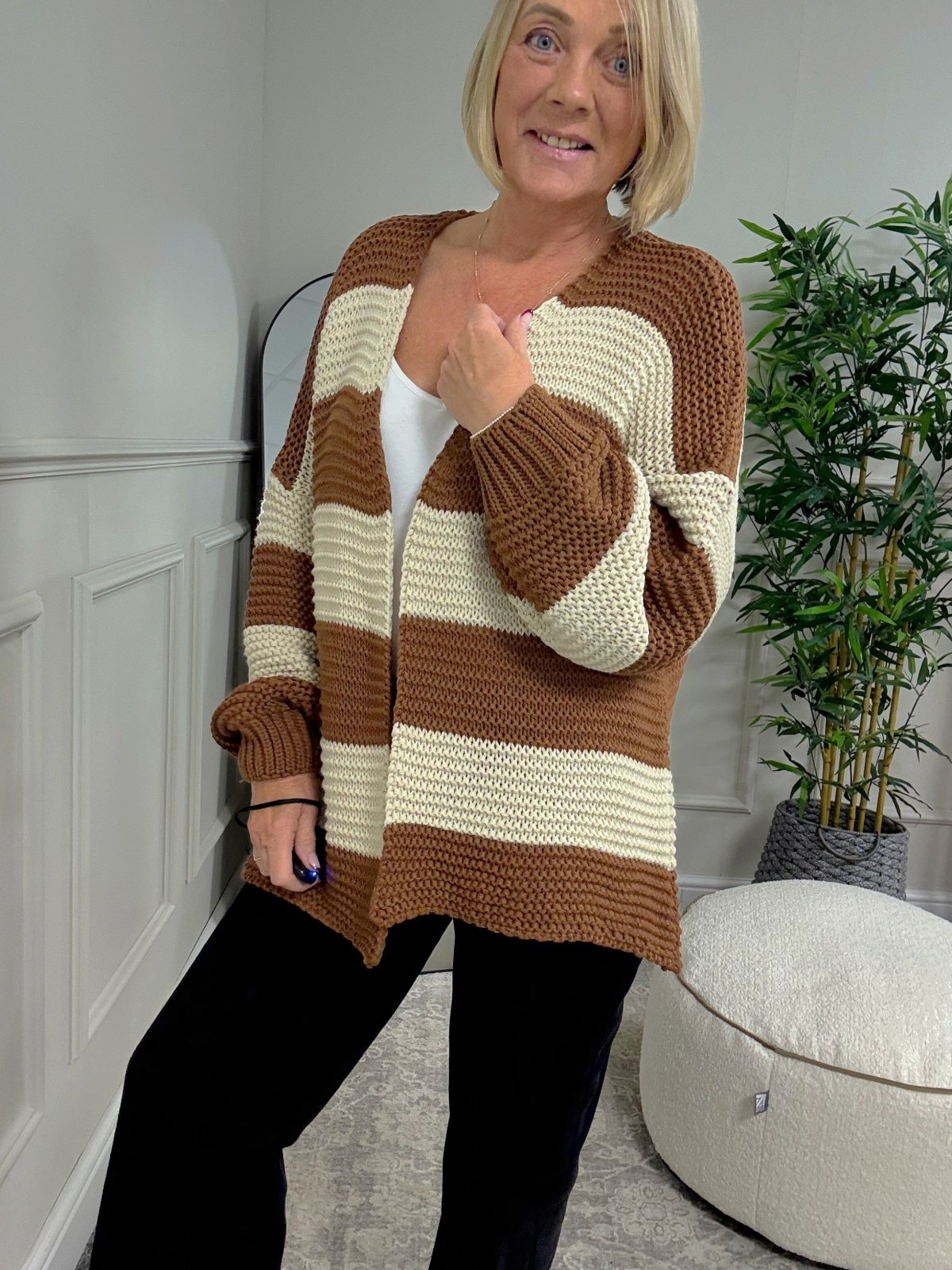 The Marlowe Stripe Cardigan 10 - 20 Toffee & Sand - Susie's Boutique - | Women's Fashion Online