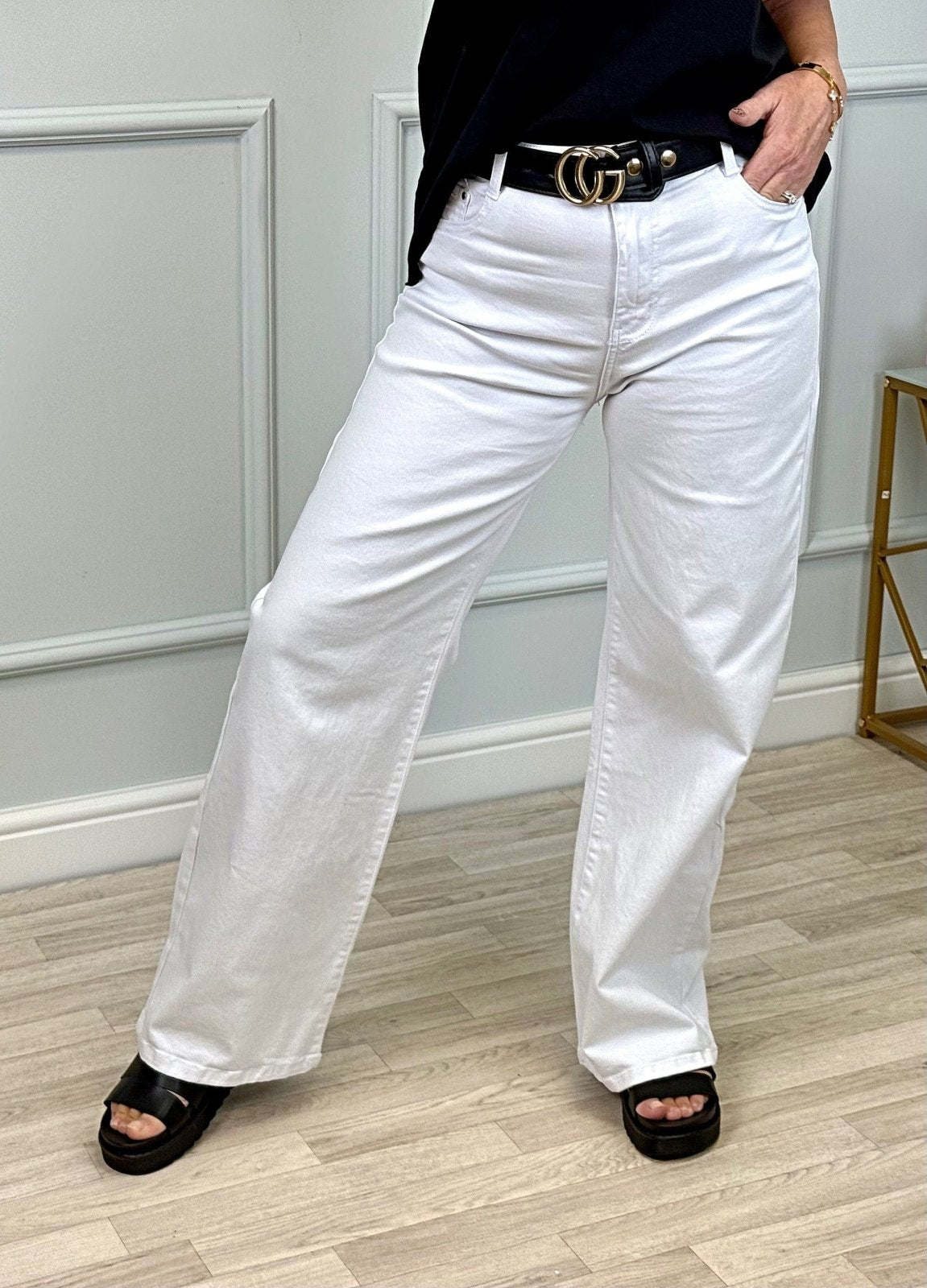 Callie Wide - Leg Jeans – High - Waisted, Relaxed Fit (Sizes 10 - 20) White - Susie's Boutique - | Women's Fashion Online