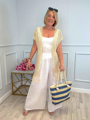 Nola Stretch Waist Linen Wide - Leg Trousers 8 - 20 White - Susie's Boutique - | Women's Fashion Online