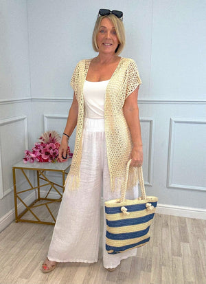 Nola Stretch Waist Linen Wide - Leg Trousers 8 - 20 White - Susie's Boutique - | Women's Fashion Online