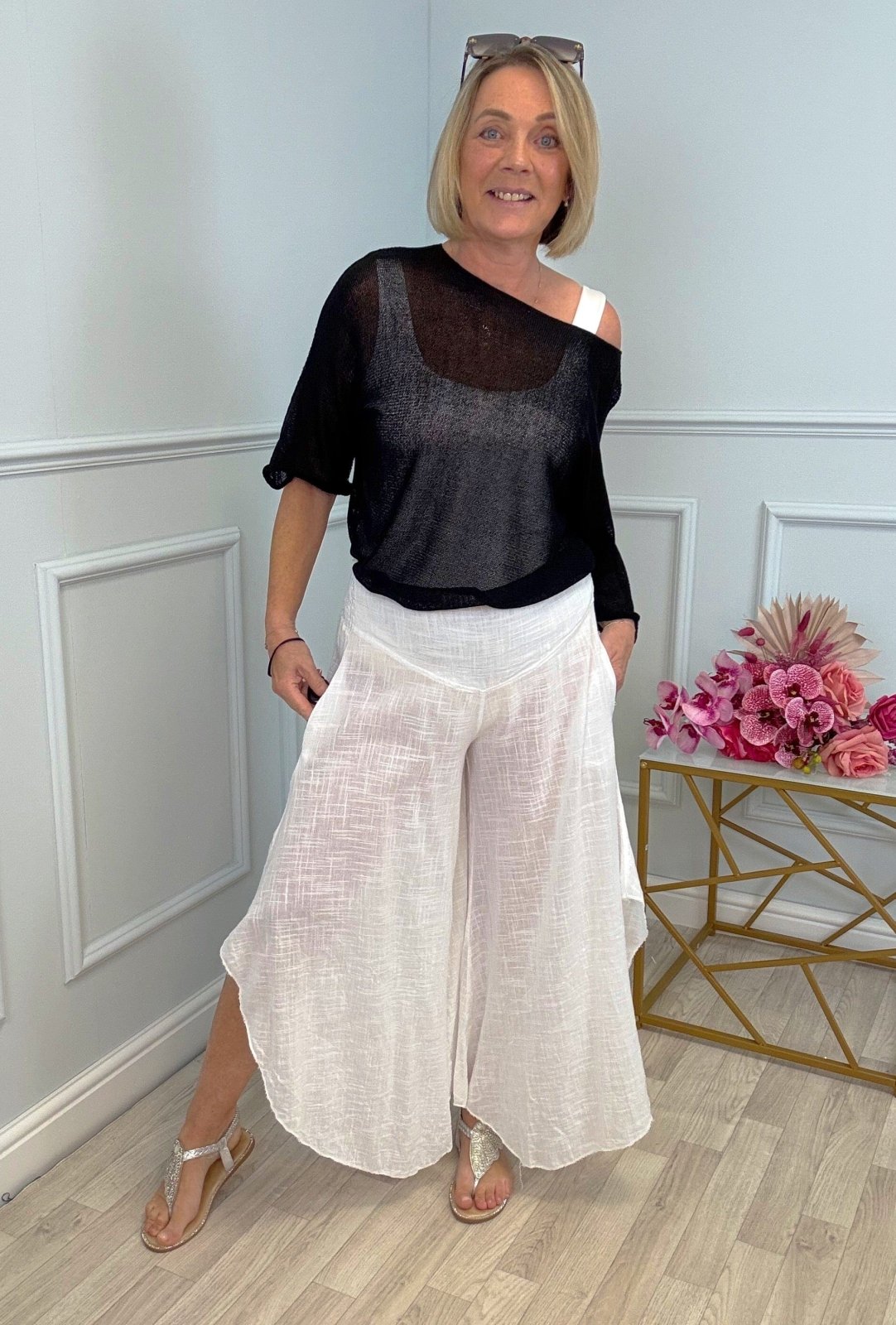 Luna Wide Leg Panel Trousers 10 - 18 White - Susie's Boutique - | Women's Fashion Online