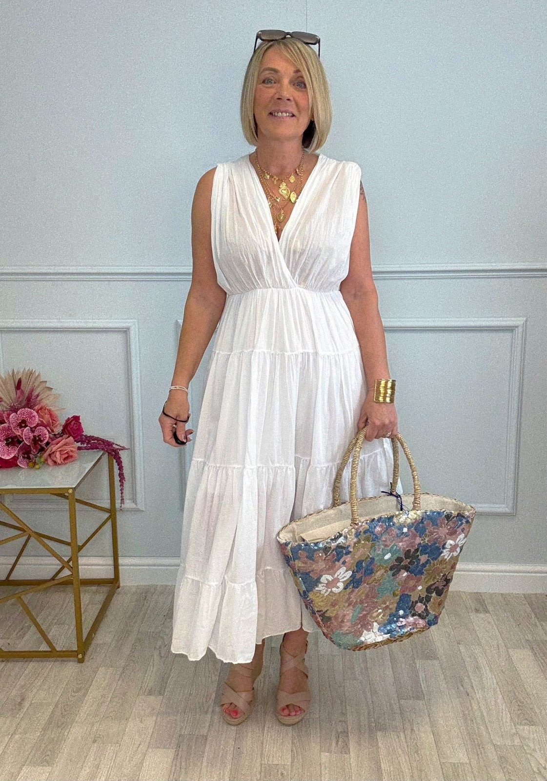 Calla Tiered Cotton Midi Dress 8–18 White - Susie's Boutique - | Women's Fashion Online