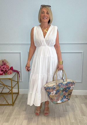 Calla Tiered Cotton Midi Dress 8–18 White - Susie's Boutique - | Women's Fashion Online