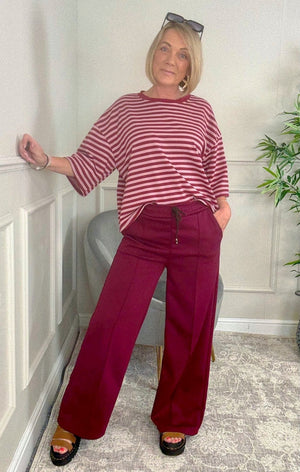 Maya Oversized Stripe Sweat Tee – 10–18 Wine - Susie's Boutique - | Women's Fashion Online