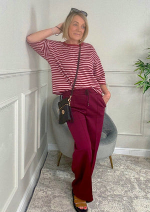 Maya Oversized Stripe Sweat Tee – 10–18 Wine - Susie's Boutique - | Women's Fashion Online