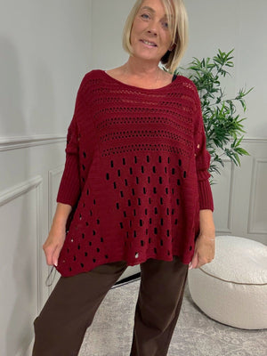 Felicity Oversized Crochet Jumper 8 - 18 Wine - Susie's Boutique - | Women's Fashion Online