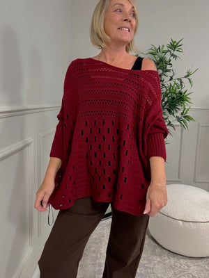 Felicity Oversized Crochet Jumper 8 - 18 Wine - Susie's Boutique - | Women's Fashion Online
