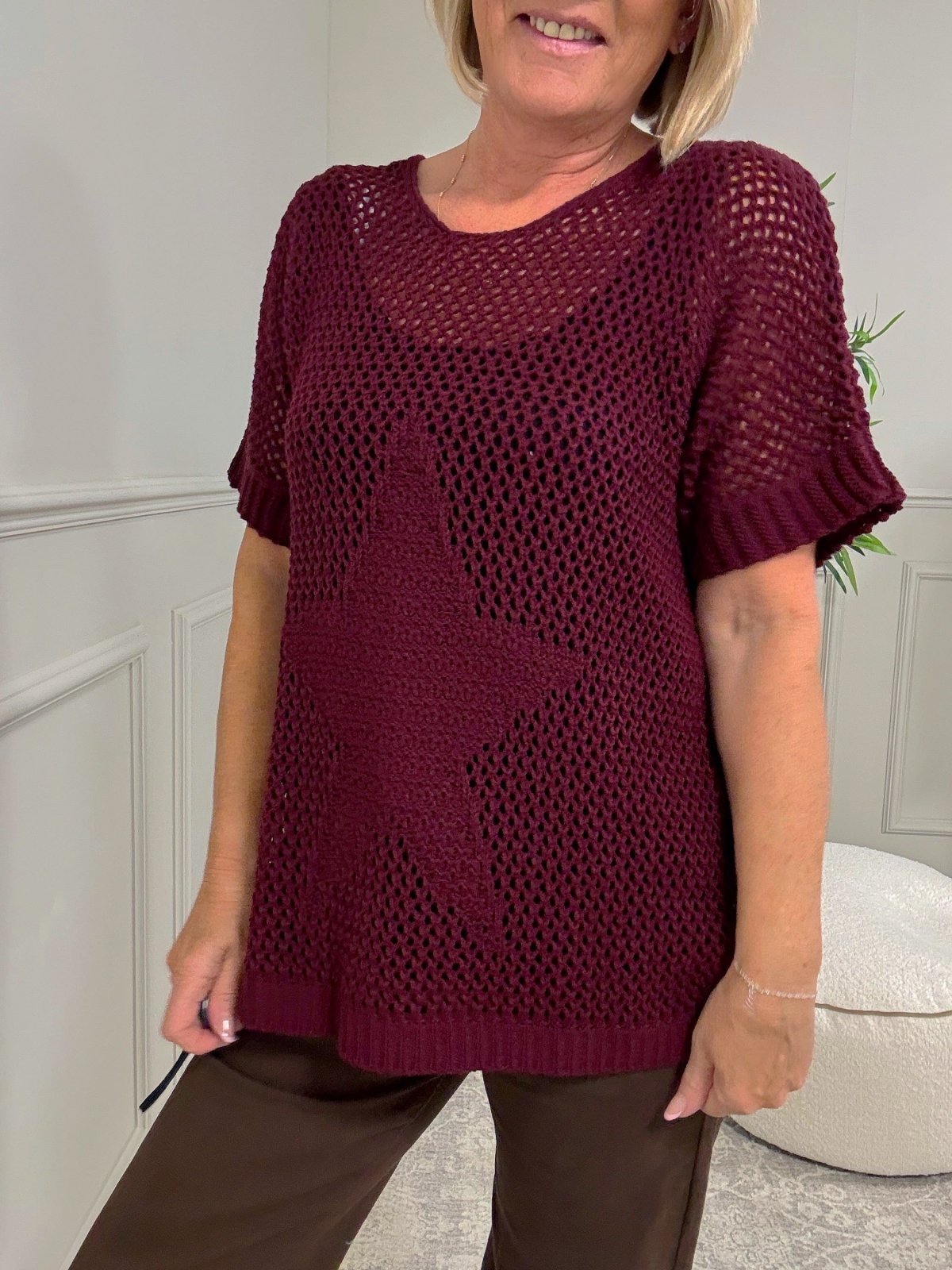 Star Mesh Knit Jumper 8 - 18 Wine - Susie's Boutique - | Women's Fashion Online