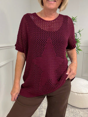 Star Mesh Knit Jumper 8 - 18 Wine - Susie's Boutique - | Women's Fashion Online
