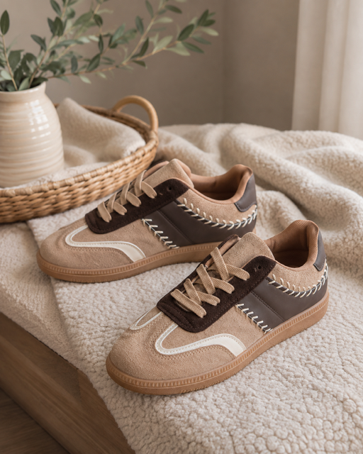 Mocha Retro Stitch Detail Trainers