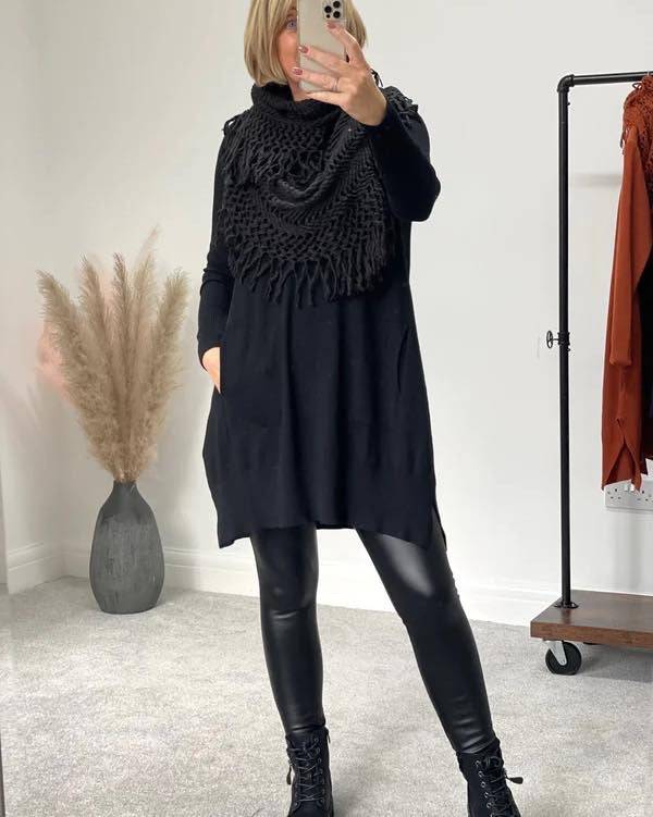 Tully Pocket Tunic With Snood 8 - 18 Black - Susie's Boutique - | Women's Fashion Online