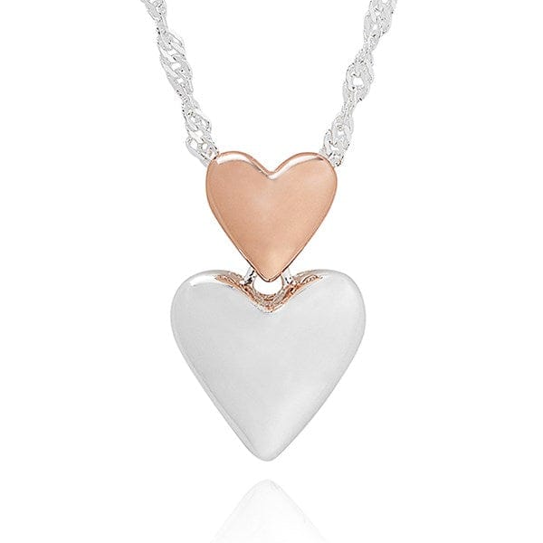 Polished Two-Tone Heart Duo Necklace – Silver & Rose Gold Plated - Susie's Boutique