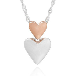 Polished Two-Tone Heart Duo Necklace – Silver & Rose Gold Plated - Susie's Boutique