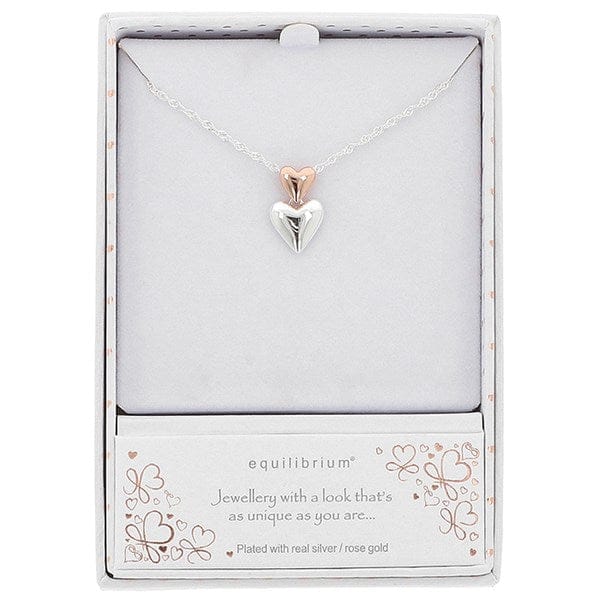 Polished Two-Tone Heart Duo Necklace – Silver & Rose Gold Plated - Susie's Boutique