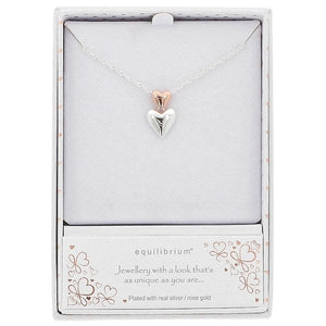Polished Two-Tone Heart Duo Necklace – Silver & Rose Gold Plated - Susie's Boutique