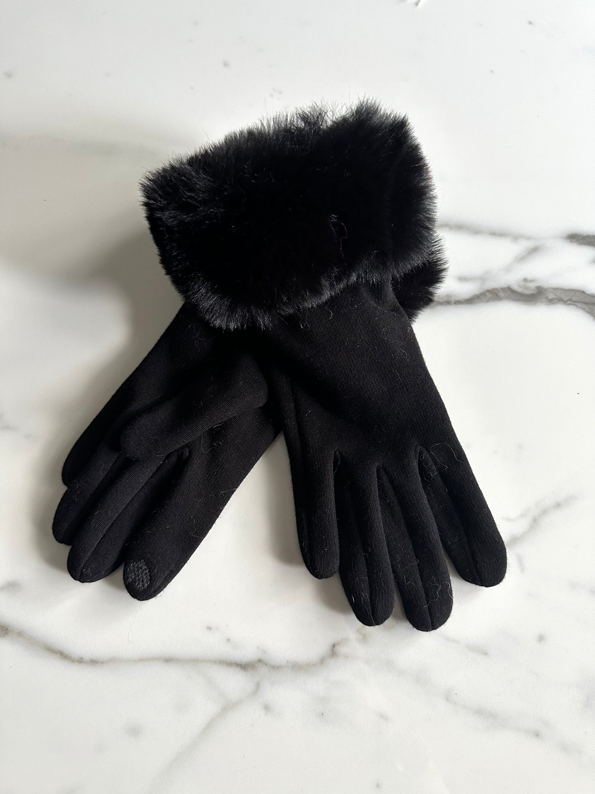 Faux Fur Trim Gloves Black - Susie's Boutique