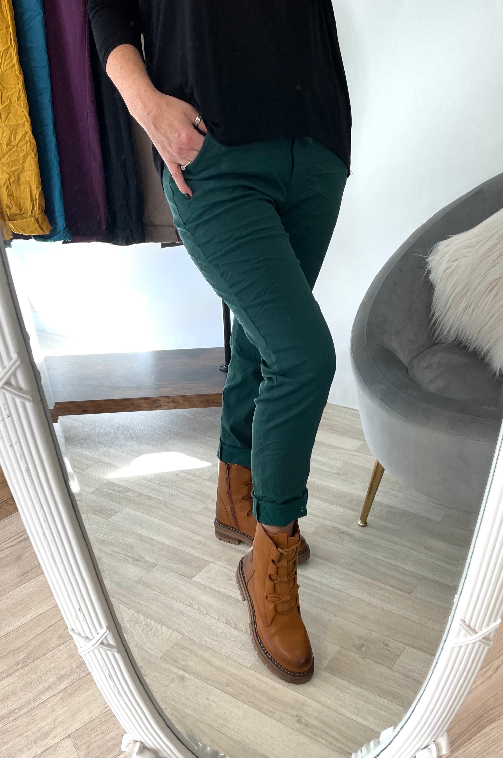 Julia Stretch Magic Trousers 8-22 Forest Green - Susie's Boutique