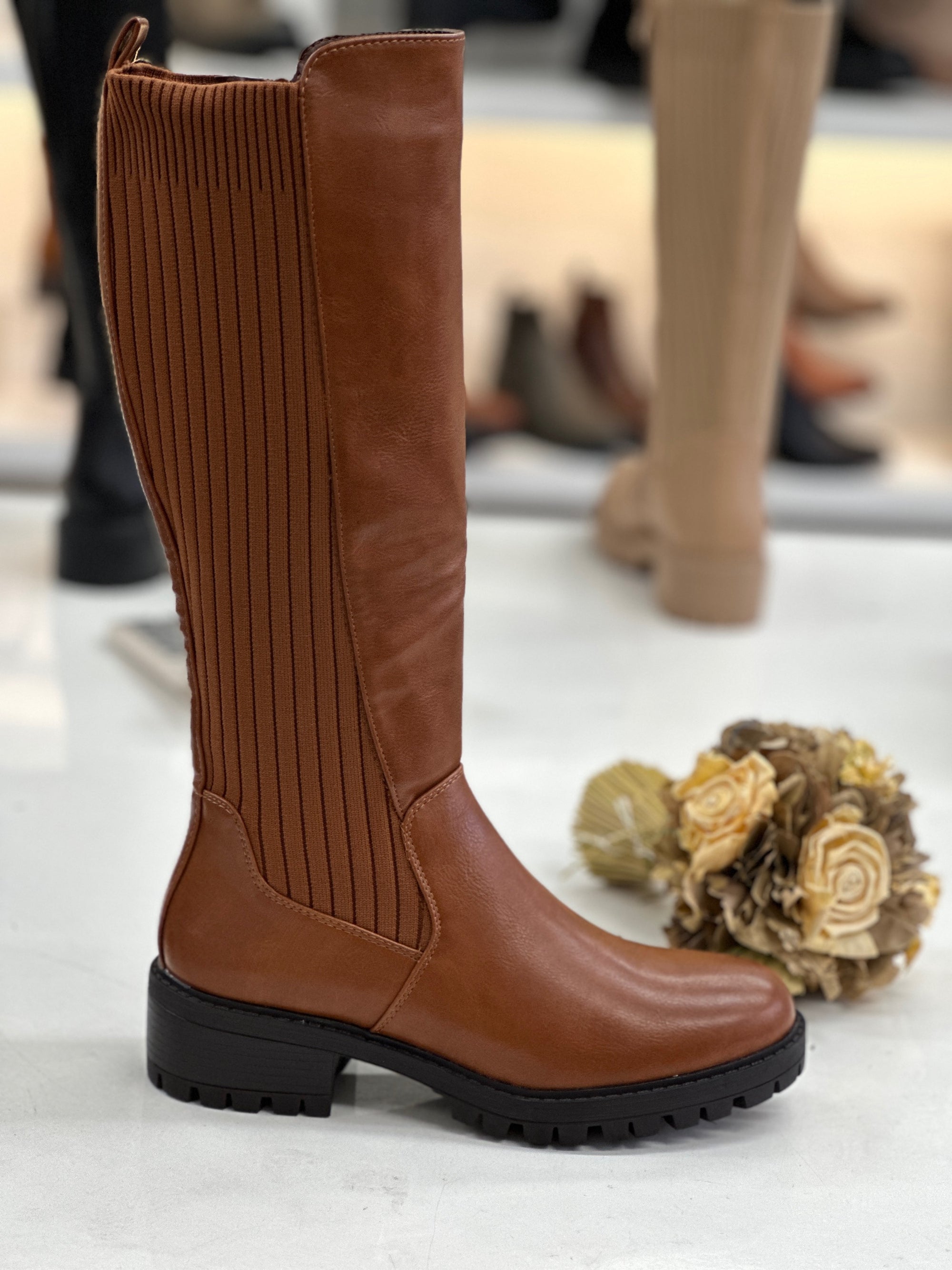 Anaya Knee High Stretch Boots Camel - Susie's Boutique
