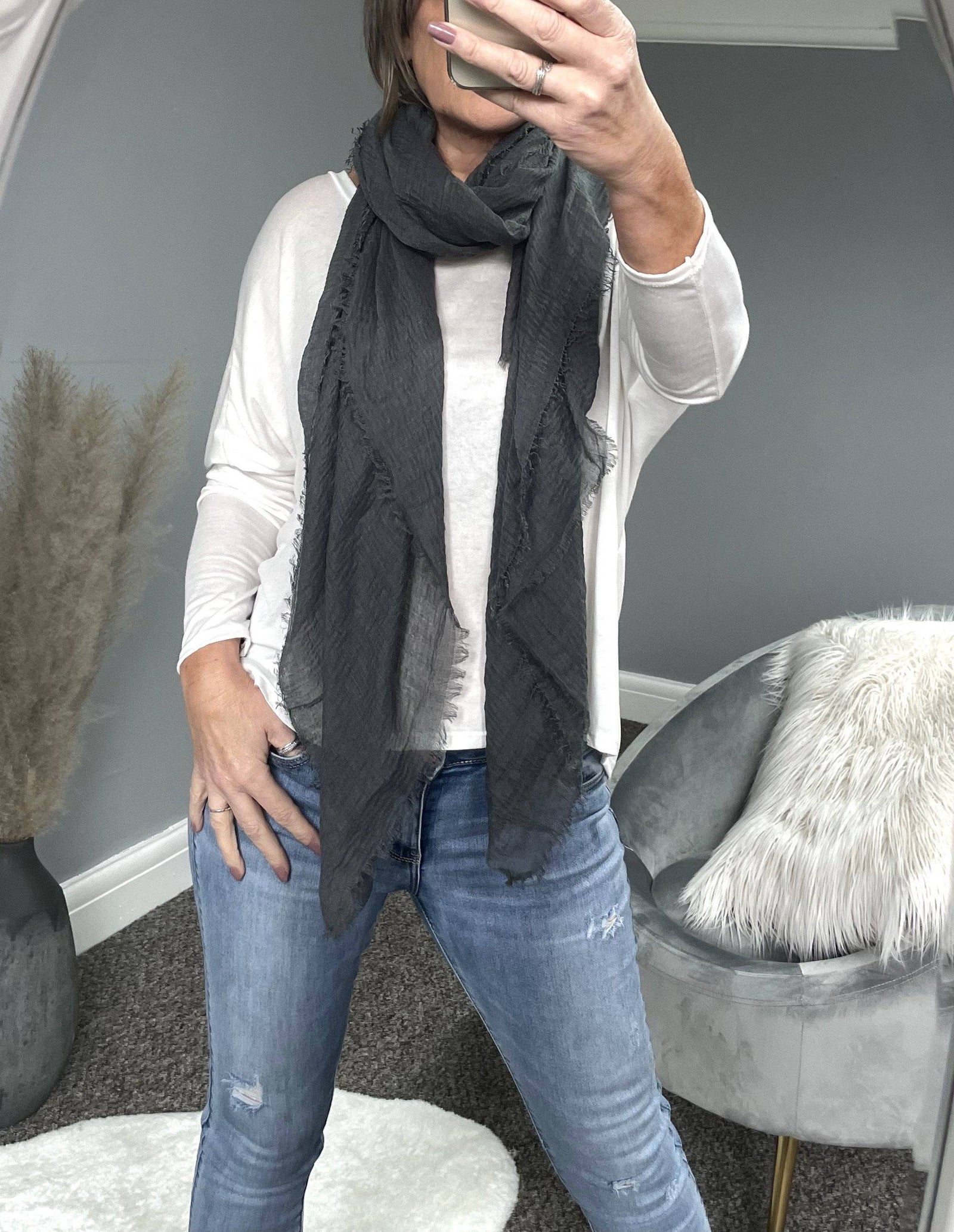 Raw Edge Muslin Large Scarf - Susie's Boutique