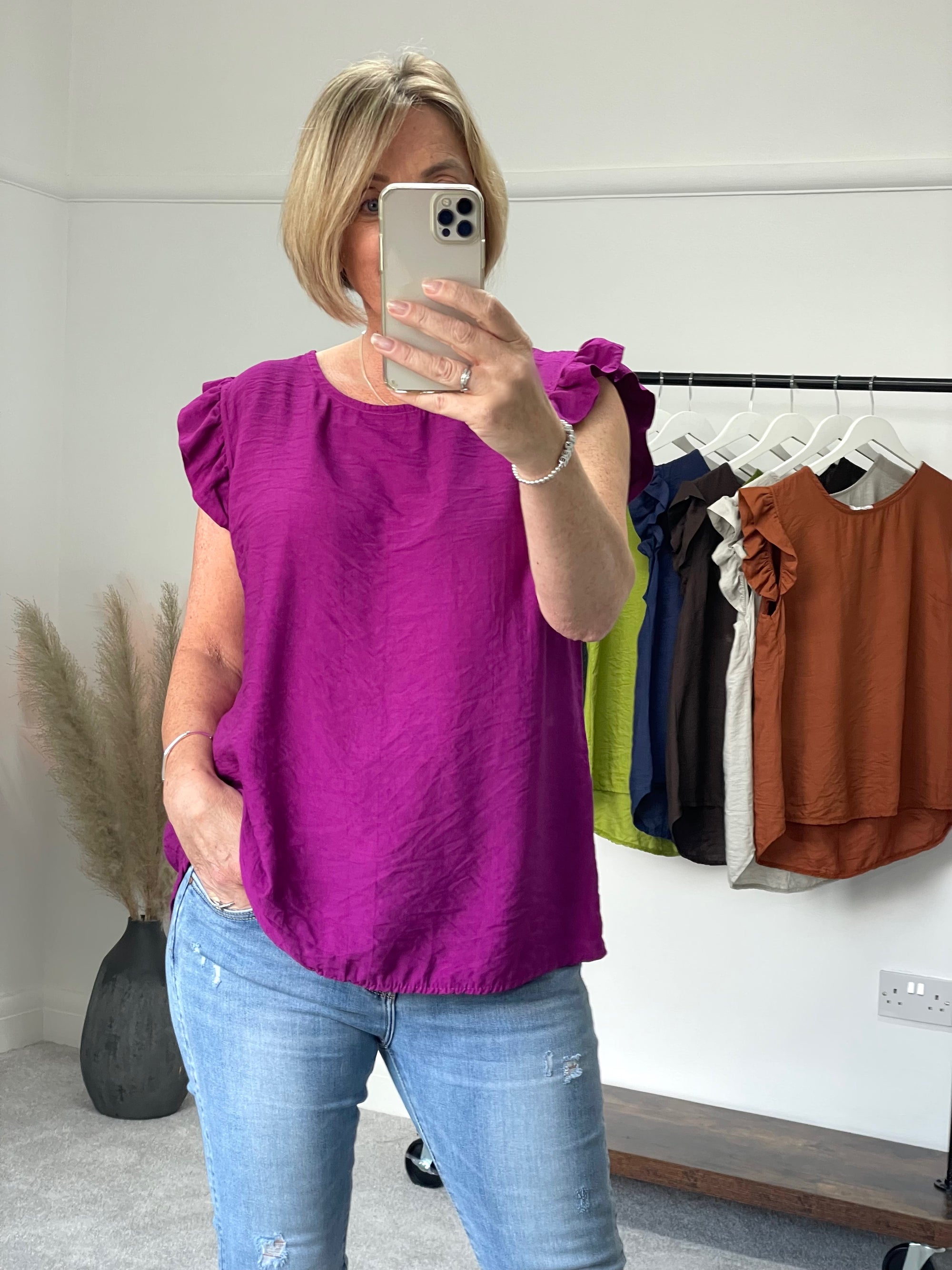 Grace Frill Sleeve Button Back Top 8-16 - Susie's Boutique